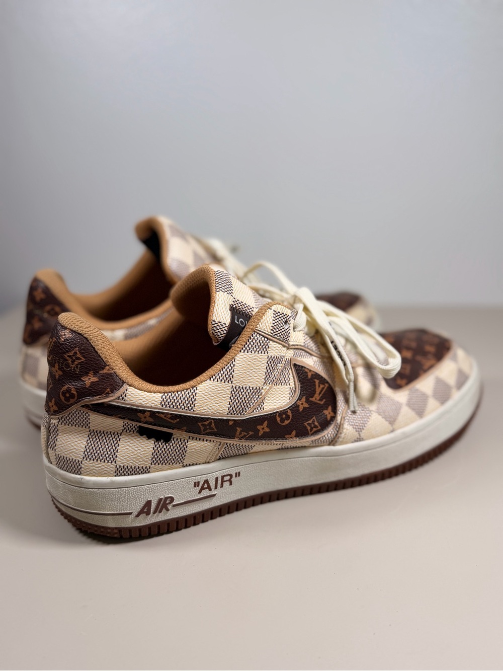 Nike Air Force 1 Tan and White Checkered Sneakers - Picture 3 of 6